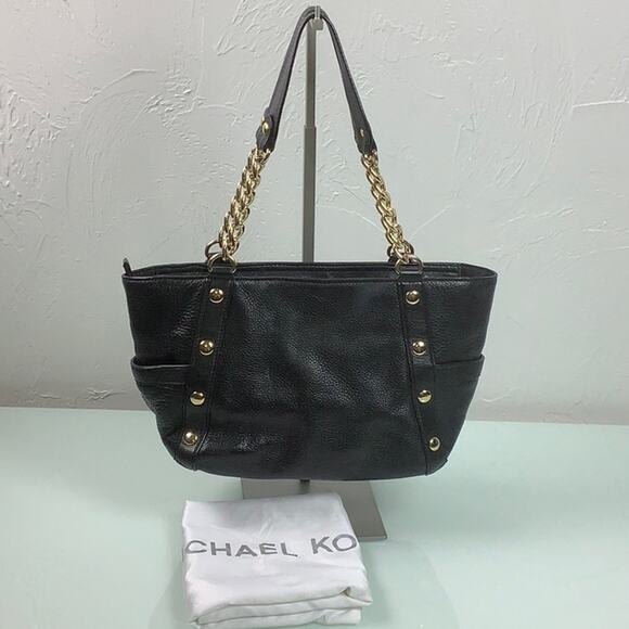 Michael Kors Delaney Gold hardware & Chain Link Studded shoulder bag w dust bag - Picture 14 of 16